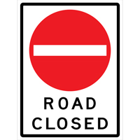 Enseigne enroulable de circulation  Road Closed , 36" x 48", Vinyle, Anglais avec pictogramme Cintas