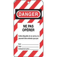 &eacute;tiquettes de verrouillage, Plastique, 3" la x 5-3/4" h, Français Cintas