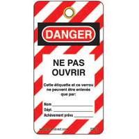 &eacute;tiquettes de verrouillage, Plastique, 3" la x 5-3/4" h, Français Cintas
