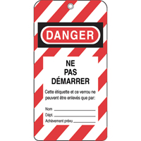 &eacute;tiquettes de verrouillage, Plastique, 3" la x 5-3/4" h, Français Cintas