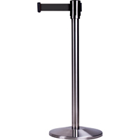 Free-Standing Crowd Control Barrier, Steel, 35" H, Black Tape, 7' Tape Length Cintas