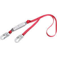PRO Shock Absorbing Lanyards, 4', Snap Hook Center, Snap Hook Leg Ends, Polyester Cintas