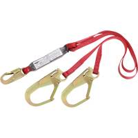 PRO Shock Absorbing Lanyards, 6', Rebar Hook Center, Snap Hook Leg Ends, Polyester Cintas