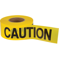 "Caution" Barricade Tape, English, 3" W x 1000' L, 1.5 mils, Black on Yellow Cintas