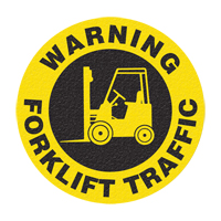 Panneau de signalisation au sol  Warning Forklift Traffic , Adh&eacute;sif, Anglais avec pictogramme Cintas