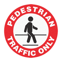 Panneau de signalisation au sol  Pedestrian Traffic Only , Adh&eacute;sif, Anglais avec pictogramme Cintas