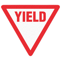 Panneau de signalisation au sol  Yield , Adh&eacute;sif, Anglais avec pictogramme Cintas