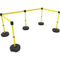 PLUS Barrier Post Set X5, Plastic, 42" H, Yellow Tape, 15' Tape Length Cintas