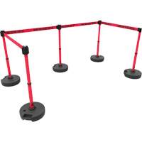 Ensemble de cinq montants pour barri&egrave;re PLUS, Plastique, 42" h, Ruban Rouge, Longueur du ruban 15' Cintas