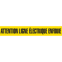 "Attention Ligne &eacute;lectrique Enfouie" Barricade Tape, French, 3" W x 1000' L, Black on Yellow Cintas