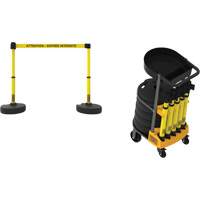 Plus Portable Barrier System Cart Package with Tray, 75' L, Metal/Plastic, Yellow Cintas