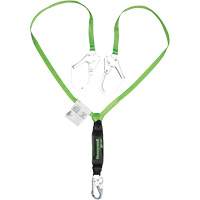 Miller&reg; HP Shock-Absorbing Lanyard, 6', Scaffold Hook Center, Locking Snap Hook Leg Ends, Polyester Cintas