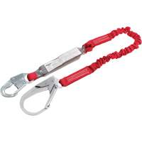 Pro Elastic Shock-Absorbing Lanyard, 6', Rebar Hook Center, Snap Hook Leg Ends, Polyester Cintas
