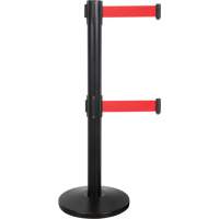 Dual Belt Crowd Control Barrier, Steel, 35" H, Red Tape, 7' Tape Length Cintas