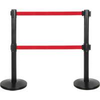 Dual Belt Crowd Control Barrier, Steel, 35" H, Red Tape, 7' Tape Length Cintas