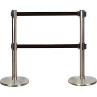 Dual Belt Crowd Control Barrier, Steel, 35" H, Black Tape, 7' Tape Length Cintas