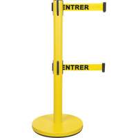 Dual Belt Crowd Control Barrier, Steel, 35" H, Yellow Tape, 7' Tape Length Cintas