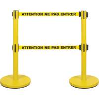 Dual Belt Crowd Control Barrier, Steel, 35" H, Yellow Tape, 7' Tape Length Cintas