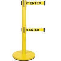 Dual Belt Crowd Control Barrier, Steel, 35" H, Yellow Tape, 7' Tape Length Cintas