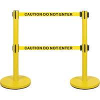 Dual Belt Crowd Control Barrier, Steel, 35" H, Yellow Tape, 7' Tape Length Cintas