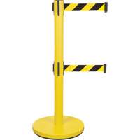 Dual Belt Crowd Control Barrier, Steel, 35" H, Black/Yellow Tape, 7' Tape Length Cintas