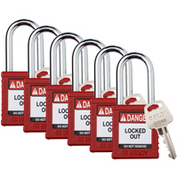 Cadenas de verrouillage Velocity, Rouge, Cl&eacute;s diff&eacute;rentes, Nylon, Largeur de 1-1/2" Cintas