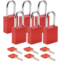 Cadenas de verrouillage Velocity, Rouge, Cl&eacute;s identiques, Aluminium, Largeur de 1-1/2" Cintas