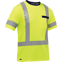 Chemise &agrave; manches courtes et X au dos Bisley, Poly-coton, Petit, Jaune lime haute visibilit&eacute; Cintas