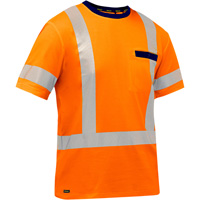 Chemise &agrave; manches courtes et X au dos Bisley, Poly-coton, Petit, Orange haute visibilit&eacute; Cintas