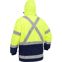 Manteau pour le froid extr&ecirc;me avec bas bleu marin et X au dos Bisley, Polyester, Jaune lime haute visibilit&eacute;, Petit Cintas