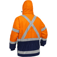 Manteau pour le froid extr&ecirc;me avec bas bleu marin et X au dos Bisley, Polyester, Orange haute visibilit&eacute;, Petit Cintas