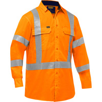 Chemise de travail &agrave; manches longues et X au dos Bisley avec X-Airflow, Poly-coton, Petit, Orange haute visibilit&eacute; Cintas