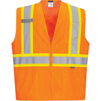 Contrast-Striped Safety Vest, High Visibility Orange, Small, Polyester Cintas