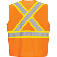 Contrast-Striped Safety Vest, High Visibility Orange, Small, Polyester Cintas