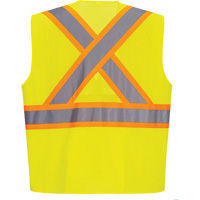 Contrast-Striped Safety Vest, High Visibility Lime-Yellow, Small, Polyester Cintas