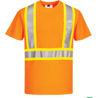 Contrast-Striped Safety T-Shirt, Polyester, Small, High Visibility Orange Cintas