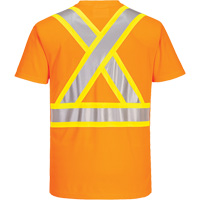 Contrast-Striped Safety T-Shirt, Polyester, Small, High Visibility Orange Cintas