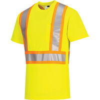 Contrast-Striped Safety T-Shirt, Polyester, Small, High Visibility Lime-Yellow Cintas