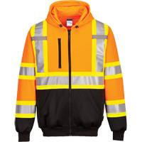 Contrast-Striped Safety Hoodie, Small, Black/High Visibility Orange Cintas