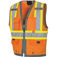 Veste de s&eacute;curit&eacute; pour arpenteur Pioneer avec fermeture &agrave; glissi&egrave;re et dos en maille, Orange haute visibilit&eacute;, Petit, Polyester Cintas