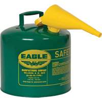 Safety Can for Combustibles with Funnel, Type I, Galvanized Steel, 5 US gal., Green, FM Approved/UL/ULC Listed Cintas