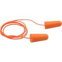 Bouchons d'oreilles coniques jetables en mousse de PU orange SEALTEC33, Avec cordon, Vrac - Boîte, 33 dB NRR, Taille unique Cintas