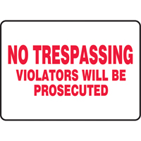 Enseigne  No Trespassing , 7" x 10", Vinyle, Anglais Cintas