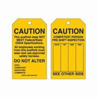 &eacute;tiquettes de s&eacute;curit&eacute; pour les &eacute;chafaudages, Polyester, 4" la x 7" h, Anglais Cintas