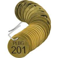 &eacute;tiquettes num&eacute;rot&eacute;es pour vannes PLPG, # 201-225, Laiton, 1,5" dia. Cintas