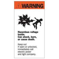 Enseigne Warning Hazardous Voltage, 8" x 4-1/2", Acrylique, Anglais avec pictogramme Cintas