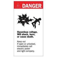 Enseigne Danger Hazardous Voltage, 8" x 4-1/2", Acrylique, Anglais avec pictogramme Cintas