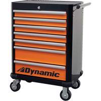 Roller Cabinet, 7 Drawers, 28" W x 18" D x 40" H, Black/Orange Cintas