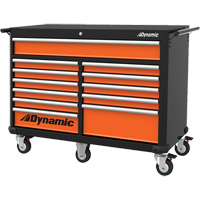 Roller Cabinet, 12 Drawers, 53" W x 24" D x 41" H, Black/Orange Cintas