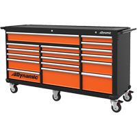 Roller Cabinet, 17 Drawers, 71" W x 24" D x 41" H, Black/Orange Cintas